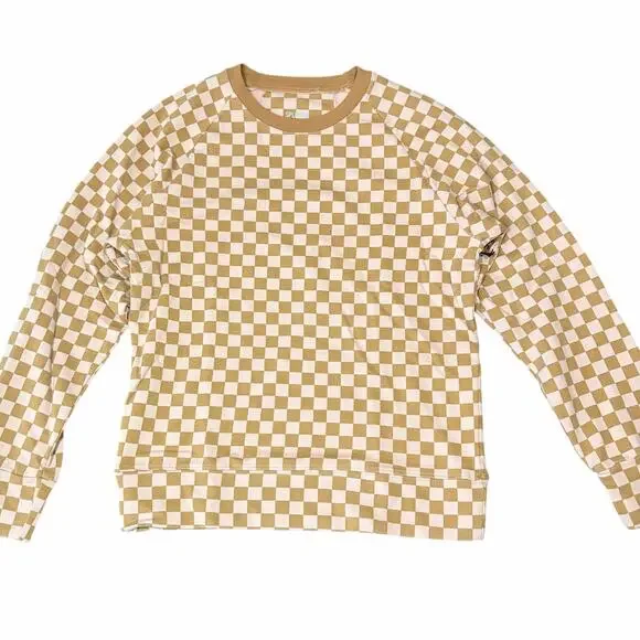 Splits59 Tilda Crewneck Sweater XS Plaid Pink Orange Checkered Loungewear NWT - Picture 2 of 8